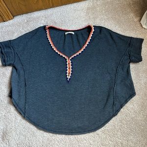 We The Free Oversized Grey Waffle Knit Short Sleeved Henley   Size Small